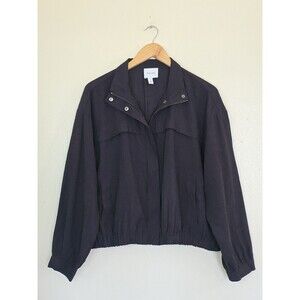 NINE WEST Drapy Utility Bomber Jacket Womens Size Large Black Lightweight